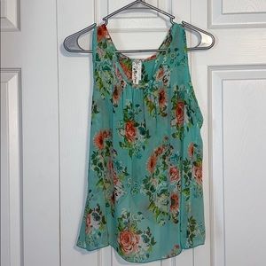 Topia open back floral sheer tank top sz L